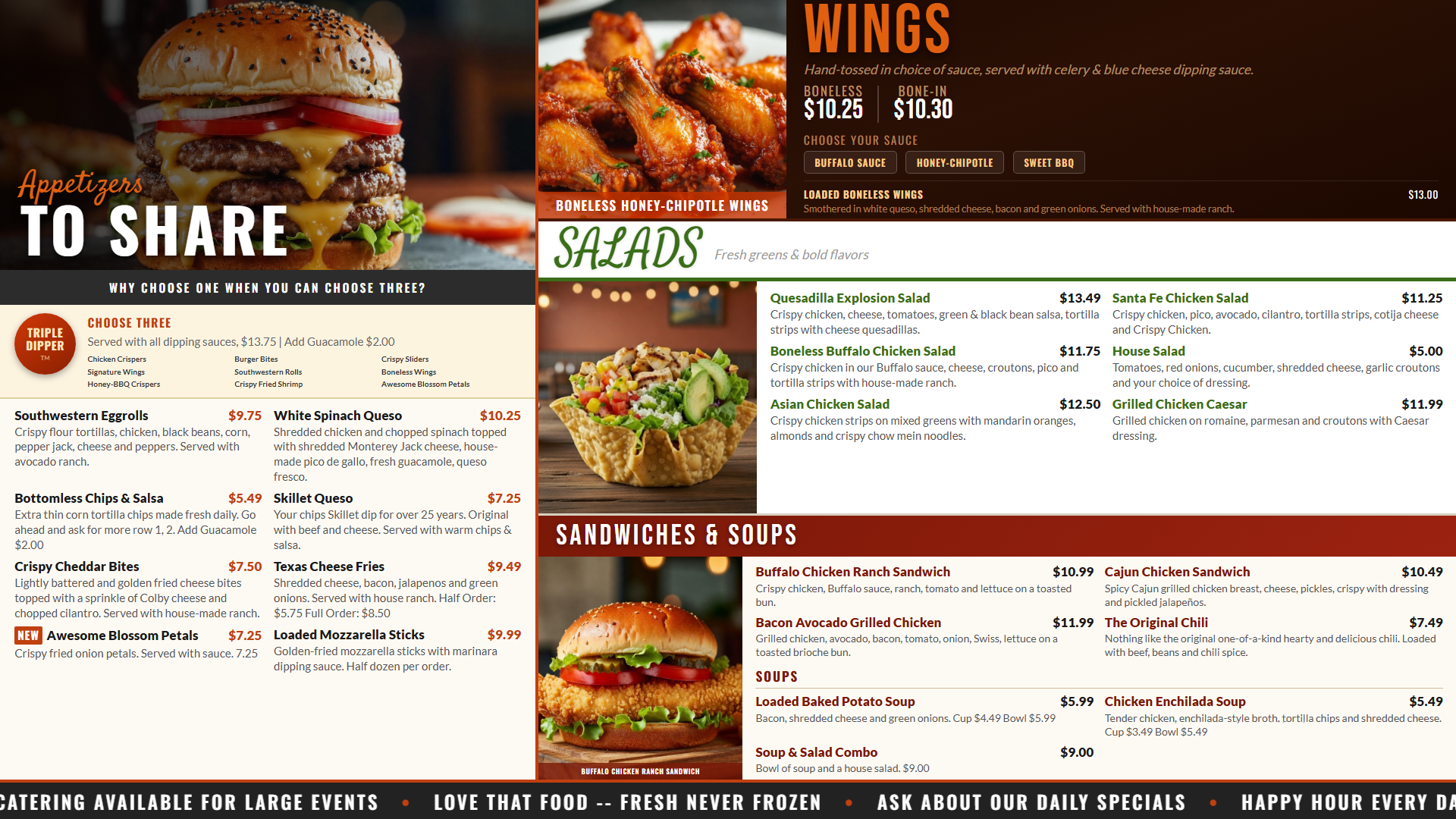 Flexible menu board suited for may types of restaurant