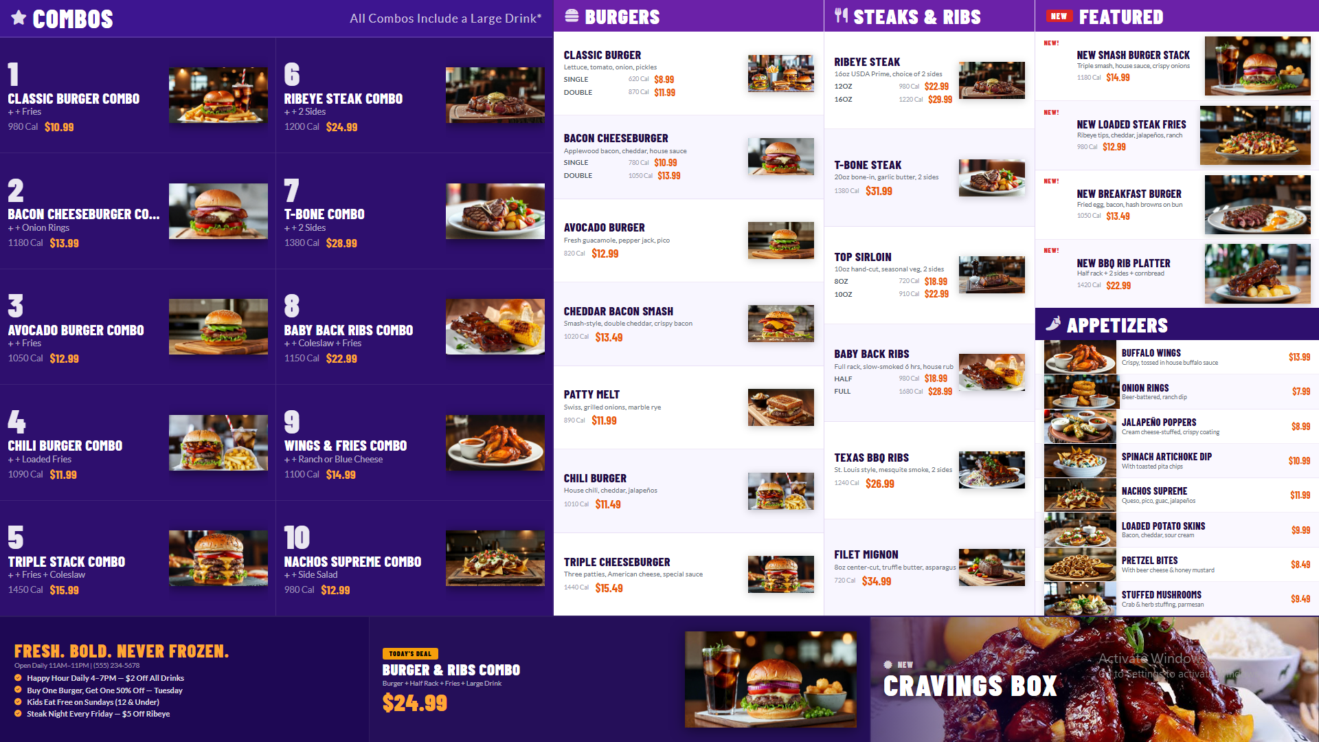 Multi-Purpose Fast Food restaurant digital menu board for fast food