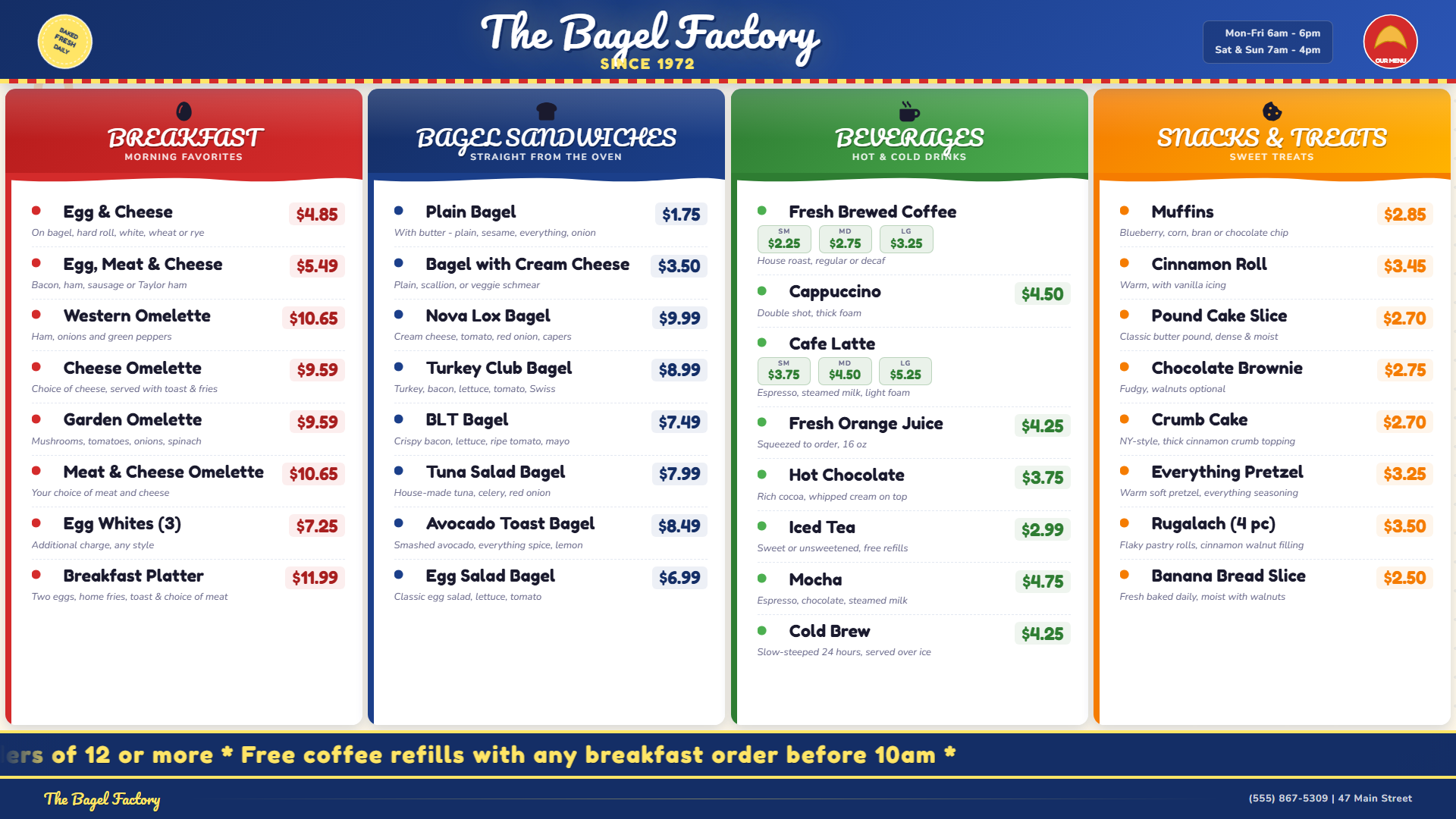 Simple clean bakery digital menu board layout
