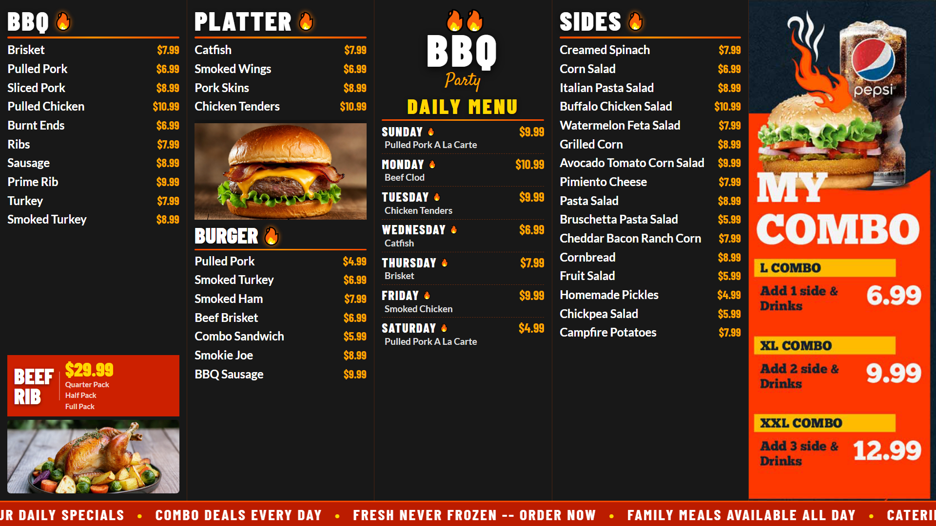 BBQ / Fast Food Menu digital menu board