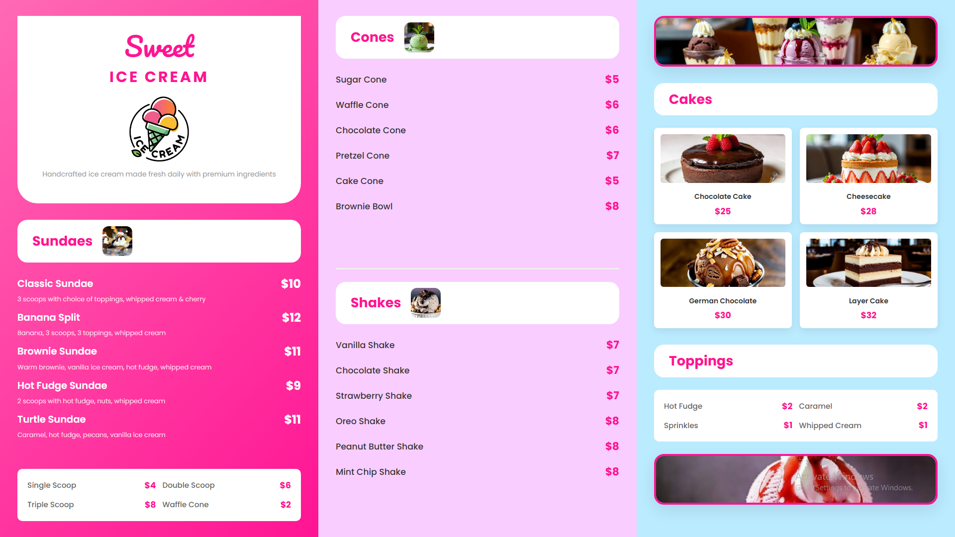 Cotton candy blue and pink ice cream parlor digital menu board