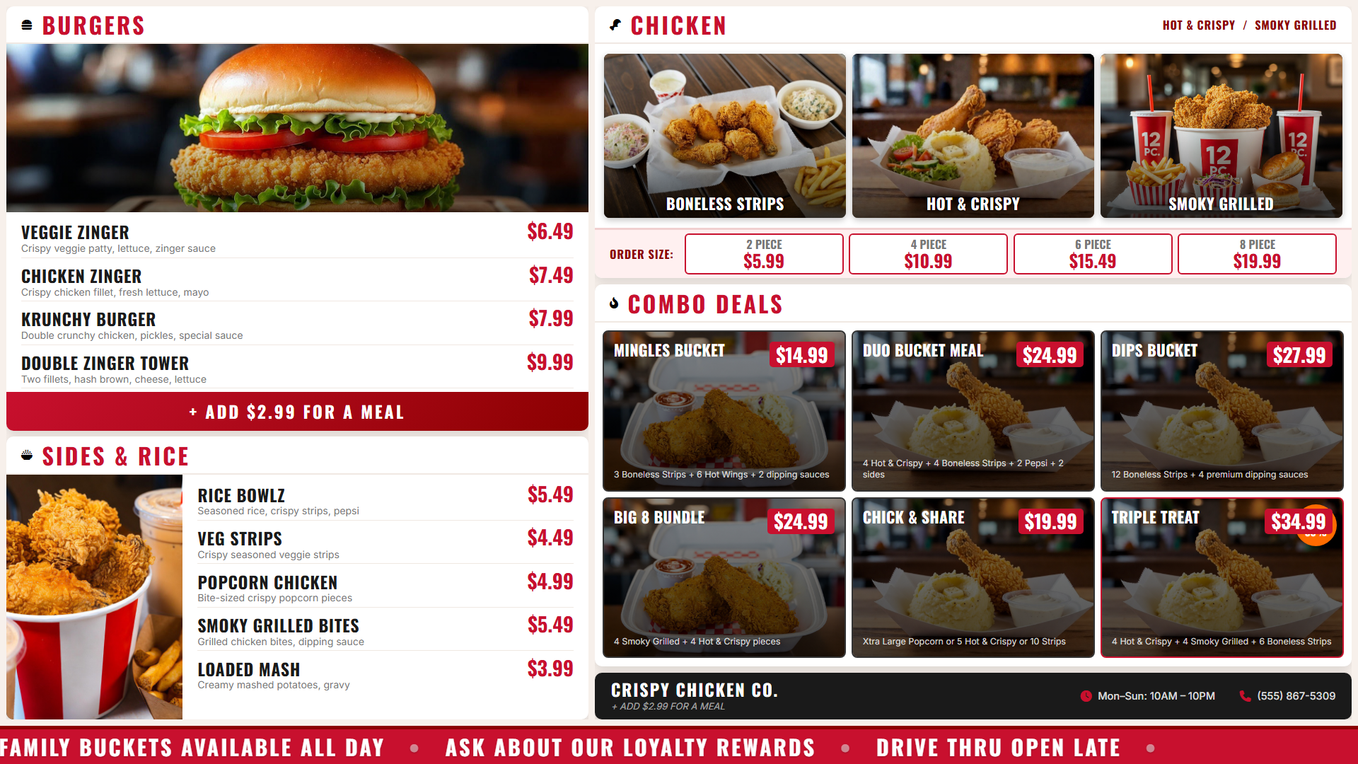 Classic digital menu board for a Chicken restaurant