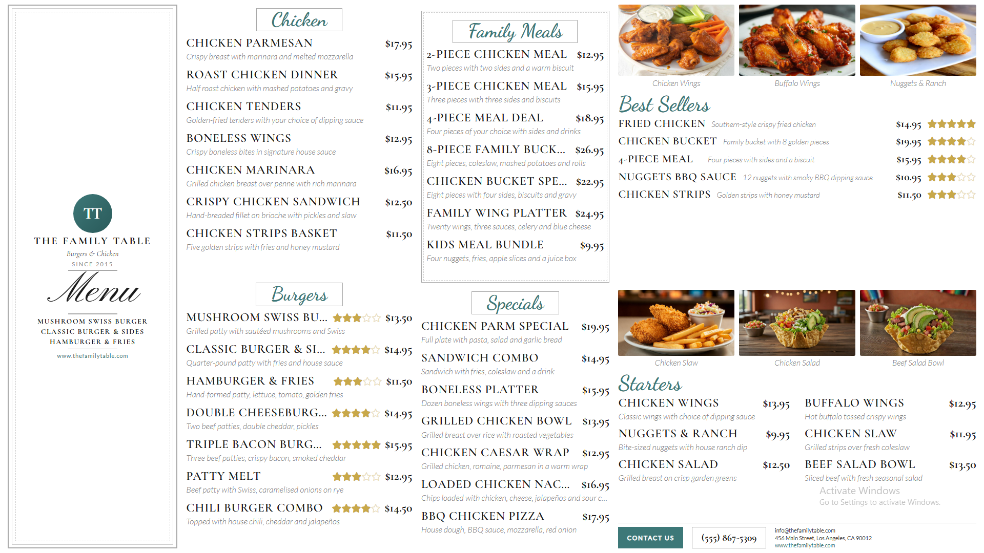 Multi-purpose family restaurant digital menu board