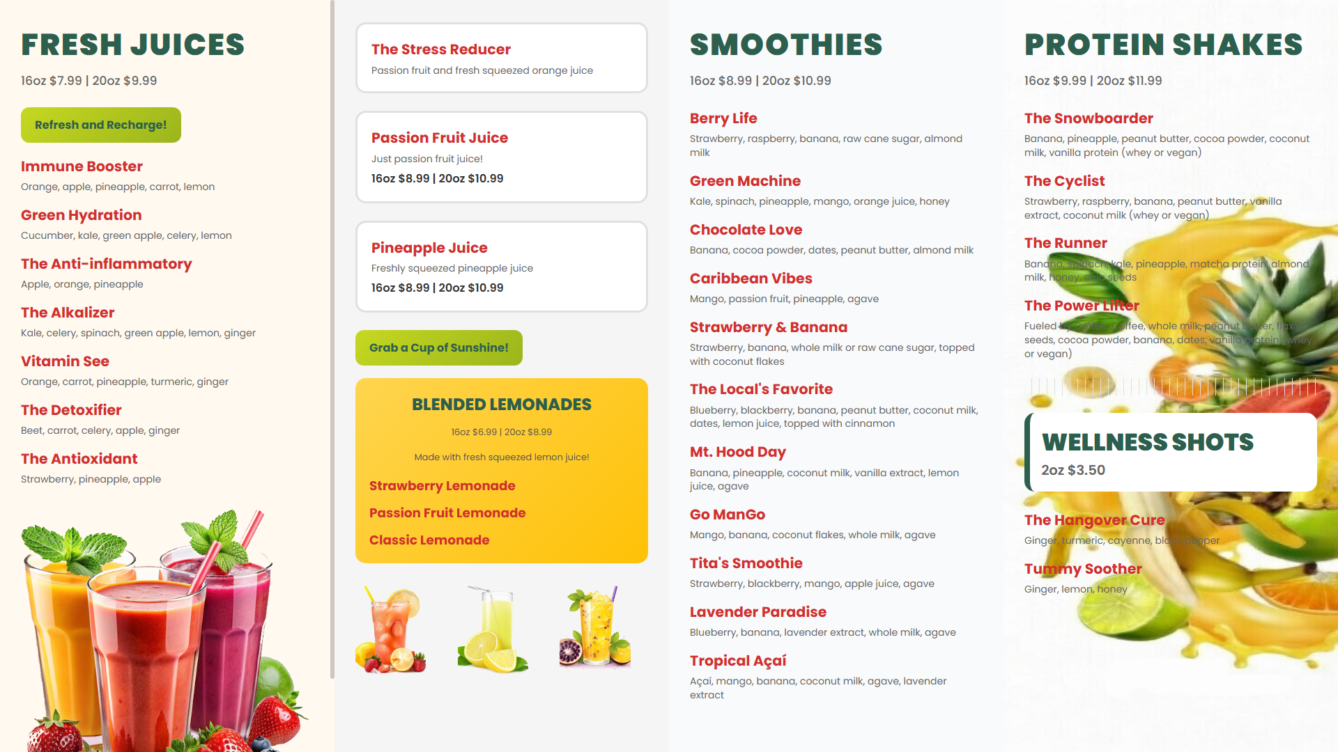 Complete smoothie and juice bar digital menu board
