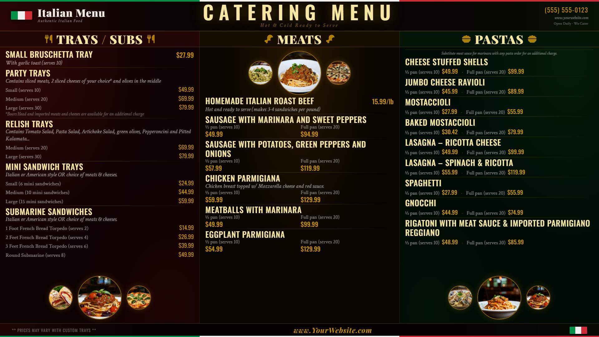 Styled Italian Catering Menu digital menu board