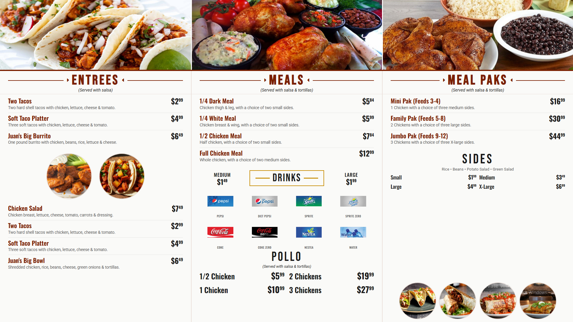 Mexican Style Chicken Menu