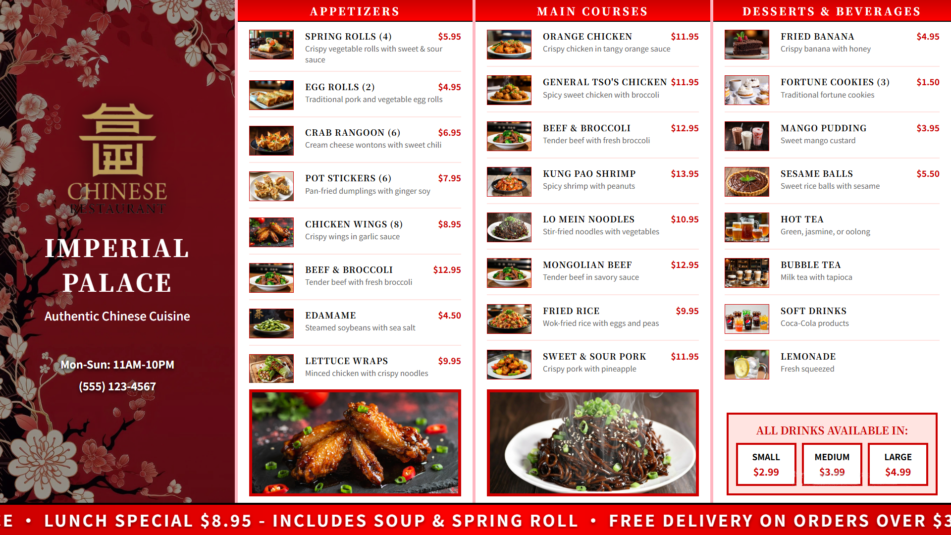 Elegant Chinese Palace restaurant digital menu board