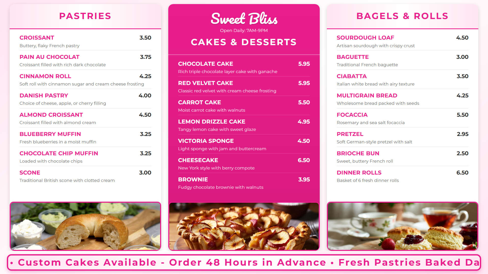 Sweet pink pastry shop digital menu board design