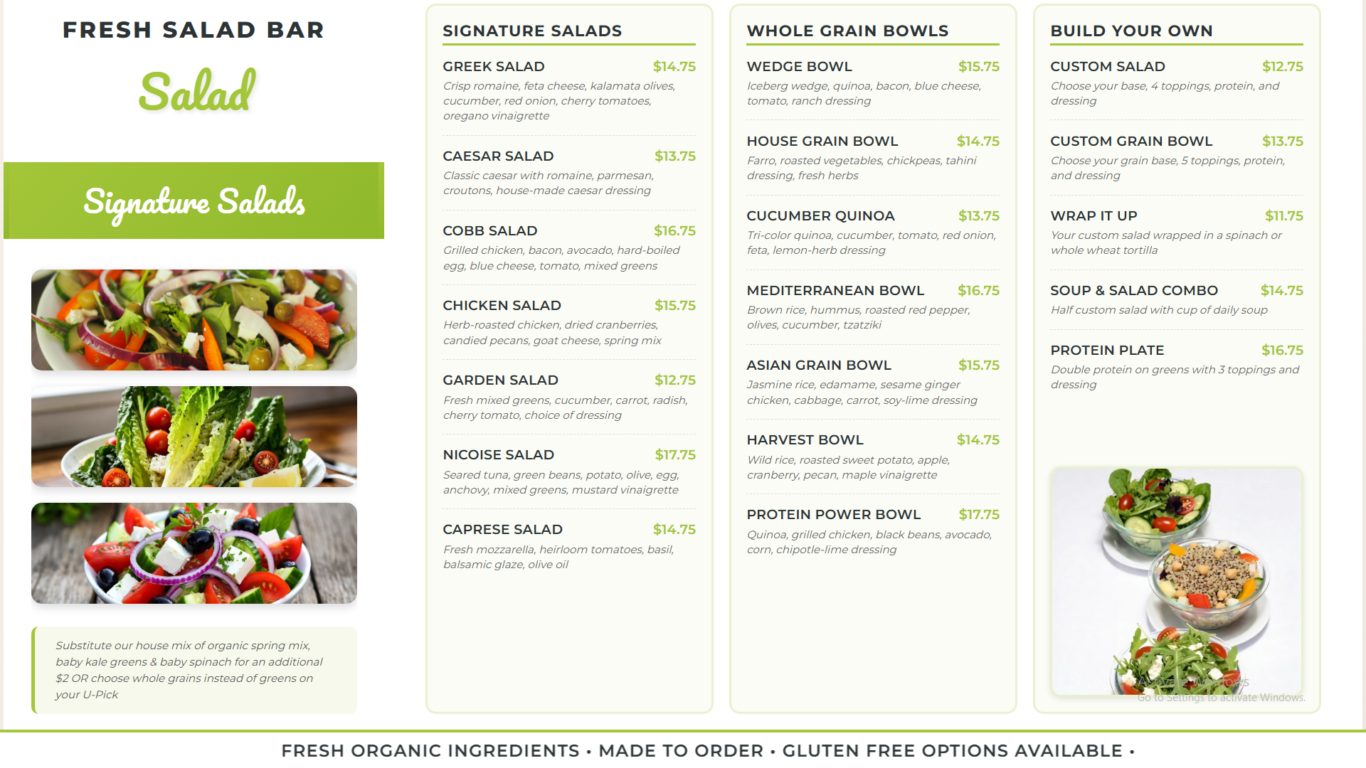 Fresh green salad bar digital menu board